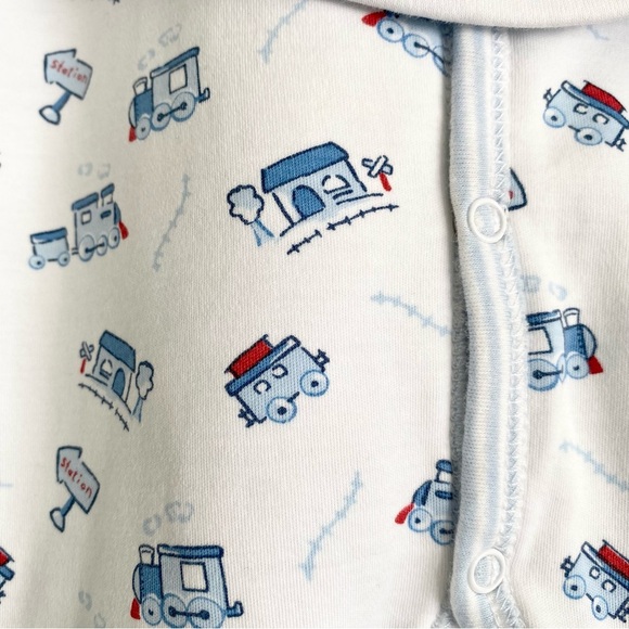 Baby Reversible Pima Cotton Train Print Outfit with Matching Bib - Picture 3 of 7